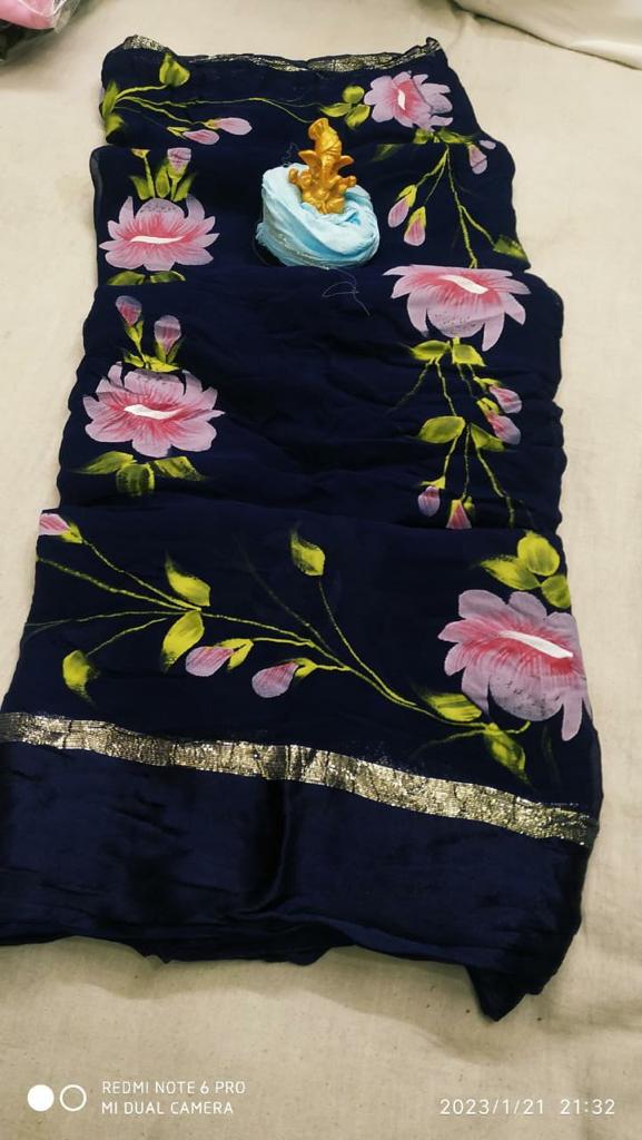 Hand Painted Floral Georgette Saree - KANHASAREE