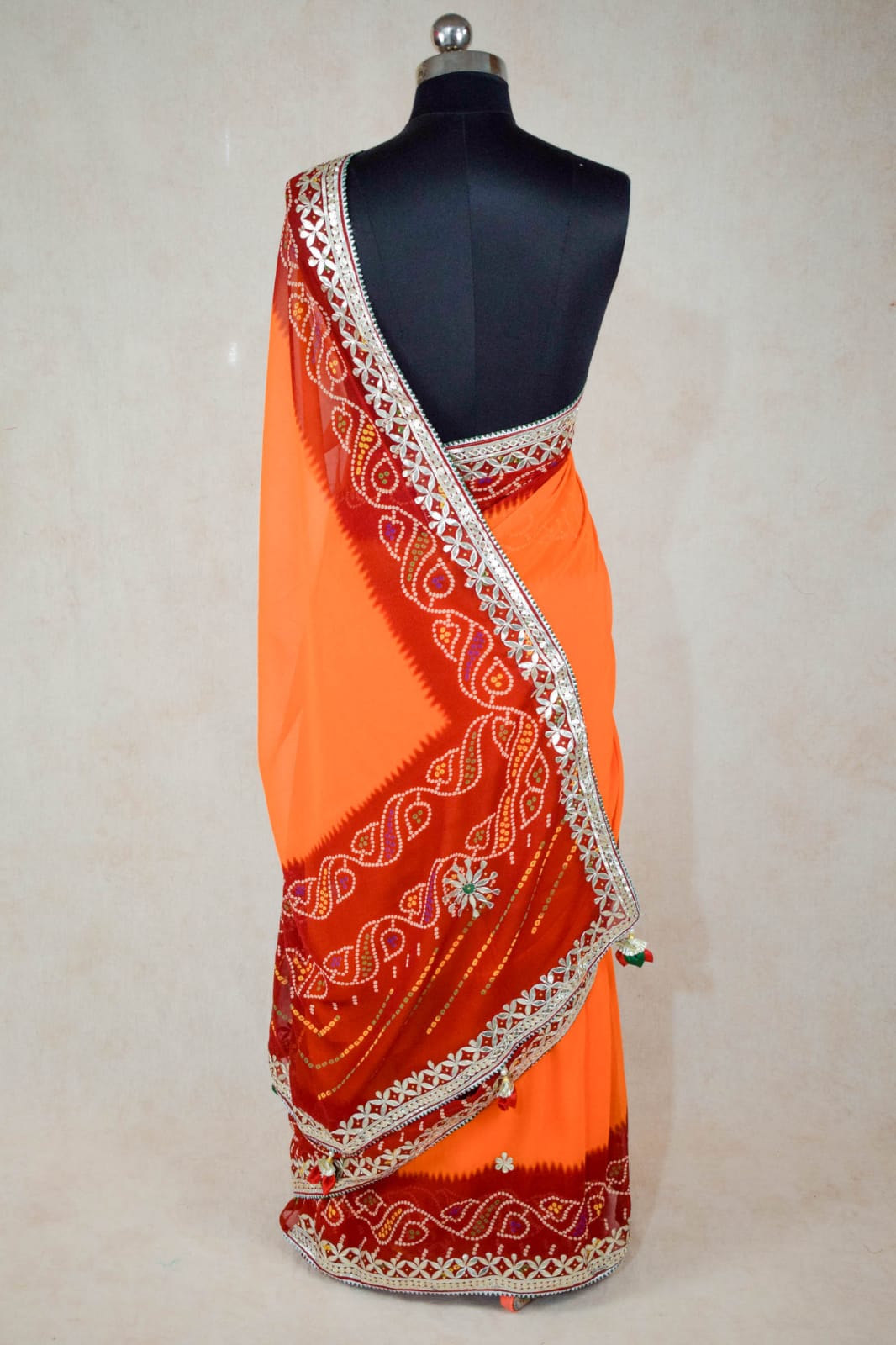 Traditional Rajasthani Piliya Chunri Saree with Gota Patti Handwork - KANHASAREE