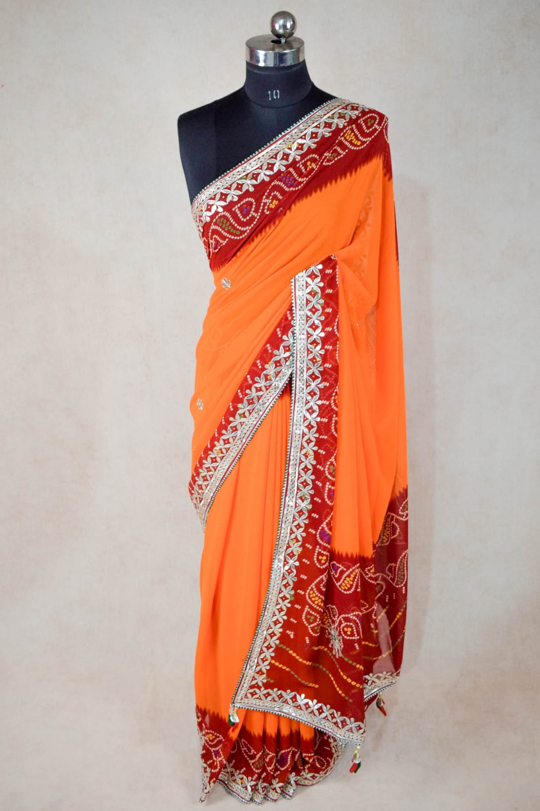 Traditional Rajasthani Piliya Chunri Saree with Gota Patti Handwork - KANHASAREE