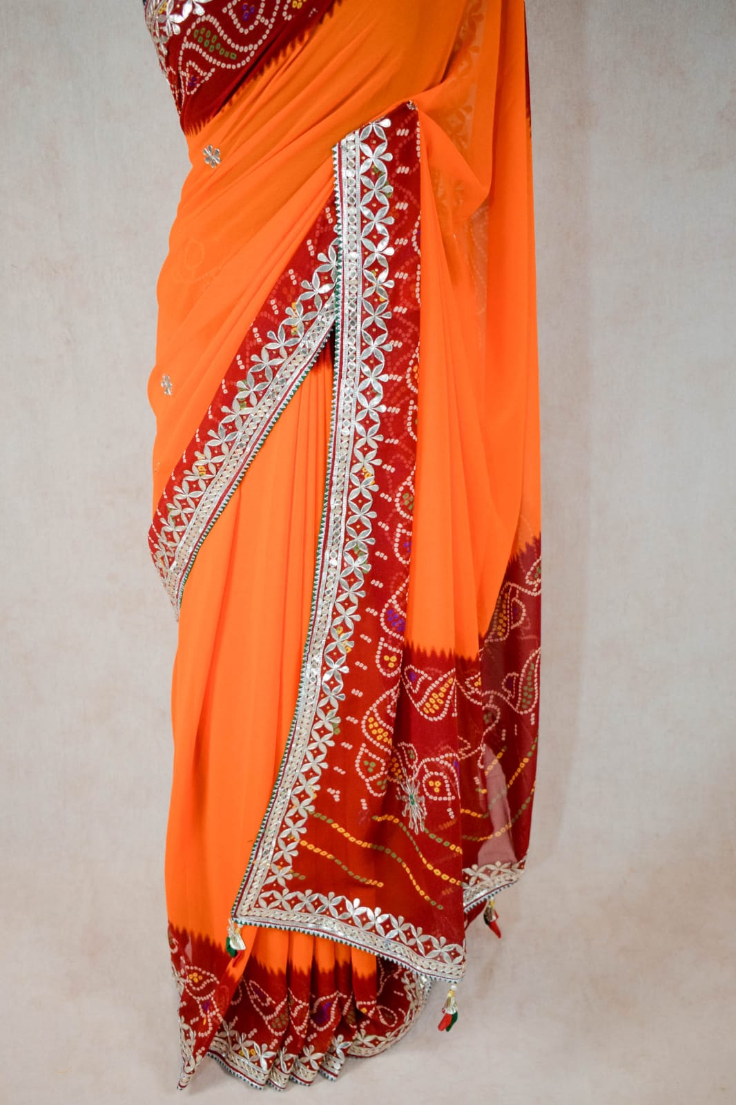 Traditional Rajasthani Piliya Chunri Saree with Gota Patti Handwork - KANHASAREE