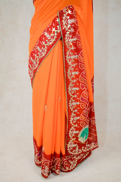 Traditional Rajasthani Pure Georgette Gotapatti Saree with Beautiful Borders - KANHASAREE