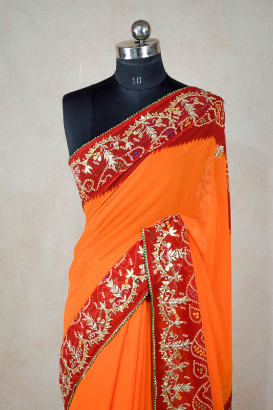 Traditional Rajasthani Pure Georgette Gotapatti Saree with Beautiful Borders - Kanhasarees by ksds