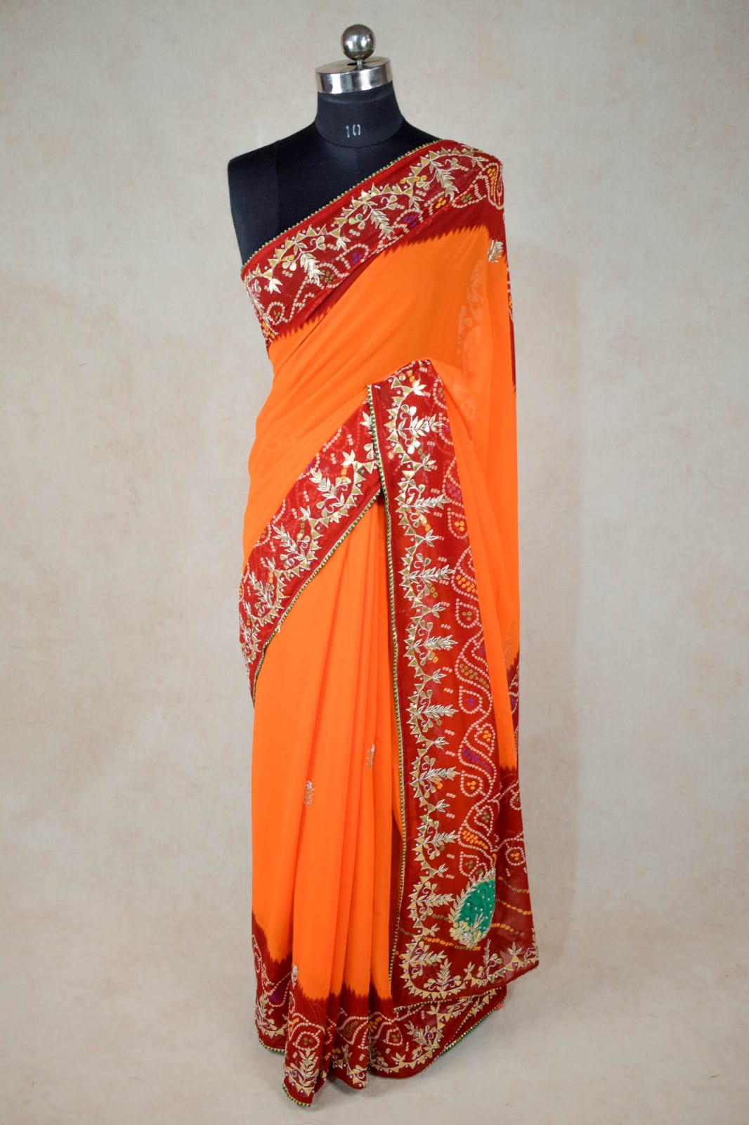 Traditional Rajasthani Pure Georgette Gotapatti Saree with Beautiful Borders - KANHASAREE