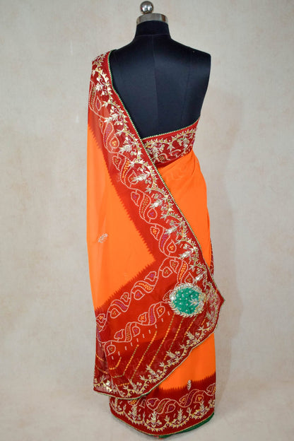 Traditional Rajasthani Pure Georgette Gotapatti Saree with Beautiful Borders - KANHASAREE