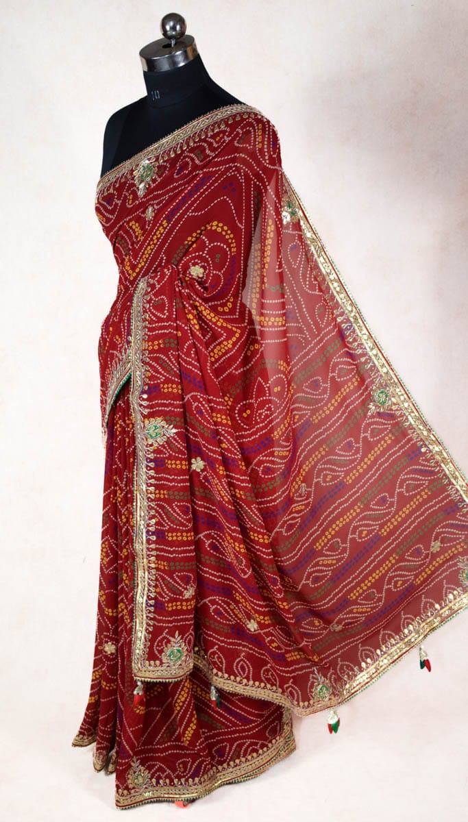 Traditional Rajasthani Piliya Chunri Saree with Gota Patti Handwork