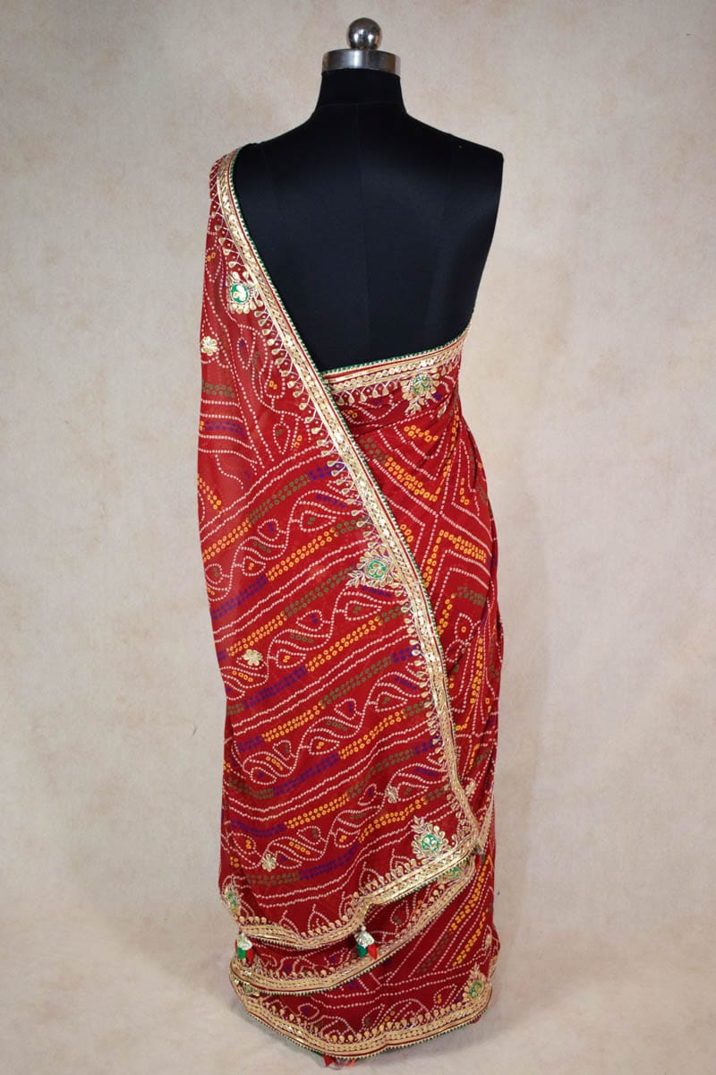 Pure Georgette Shaded Bandhani Saree in Gota Patti Handwork - Rana's by  Kshitija