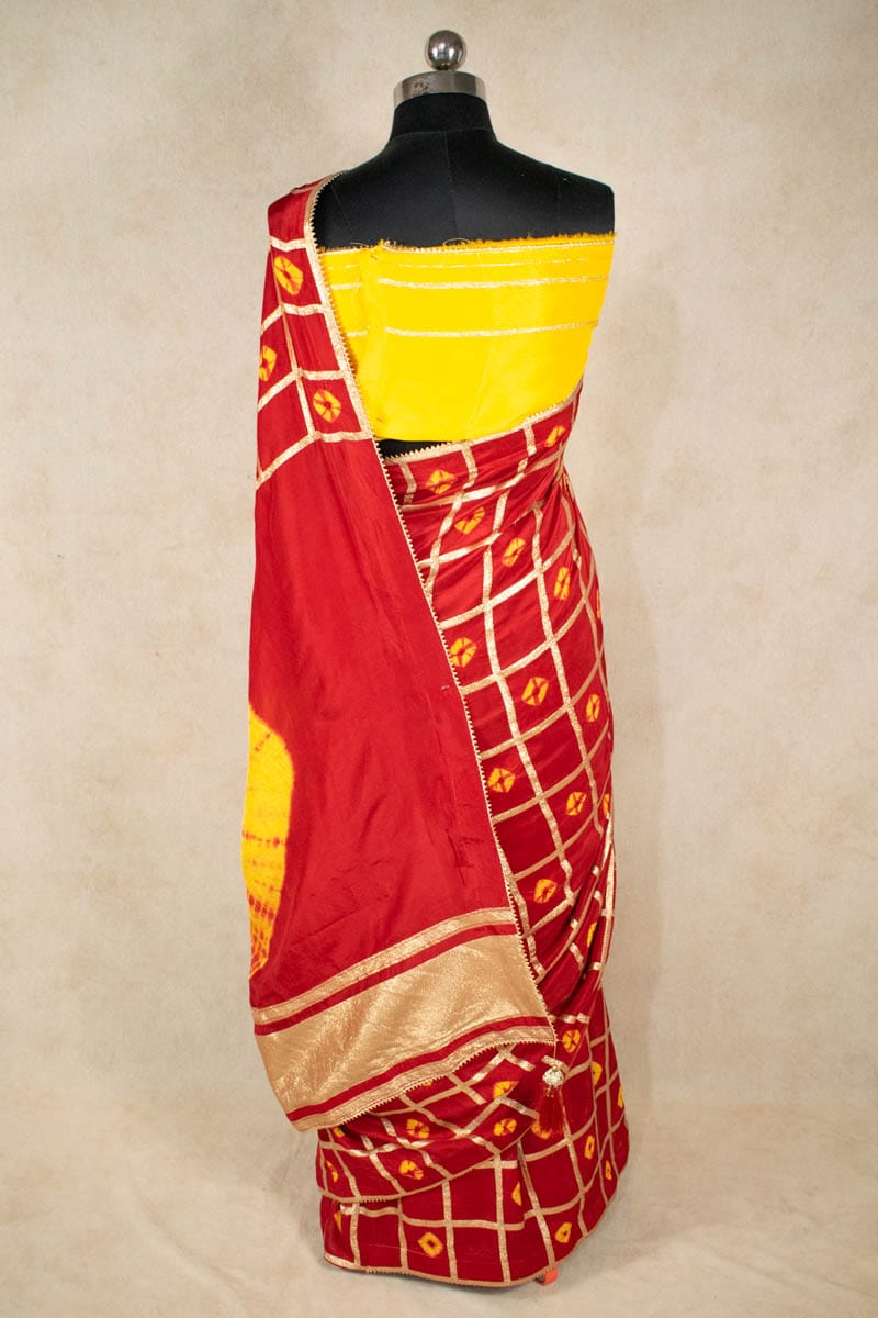 Pure Gajji Silk Red Tie-Dye Bandhani Saree - KANHASAREE