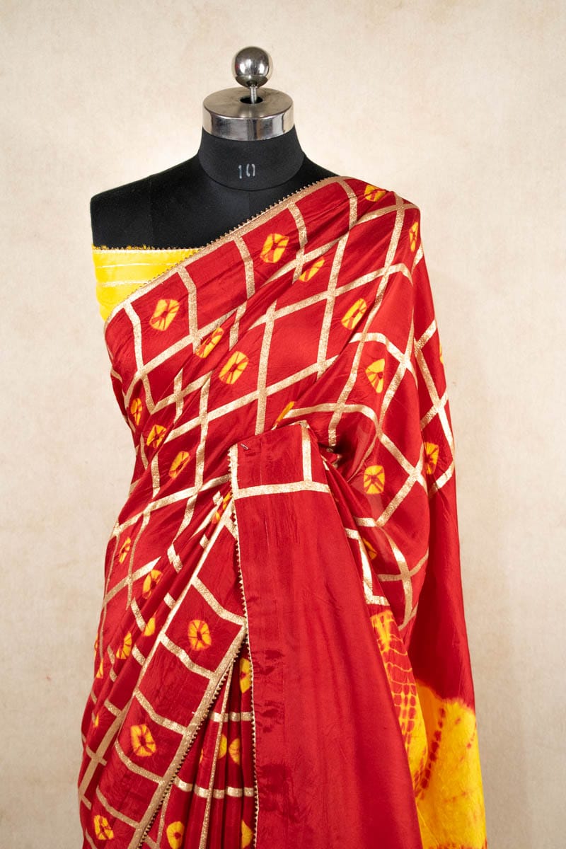 Pure Gajji Silk Red Tie-Dye Bandhani Saree - KANHASAREE