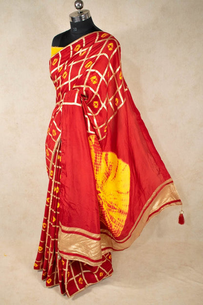 Pure Gajji Silk Red Tie-Dye Bandhani Saree - KANHASAREE