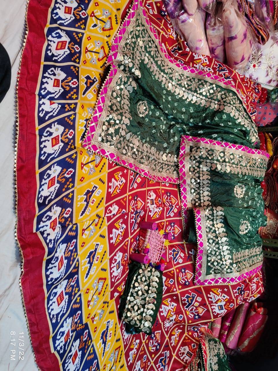 Beautiful Rajasthani Bandhani Gota Patti Silk Lehenga
