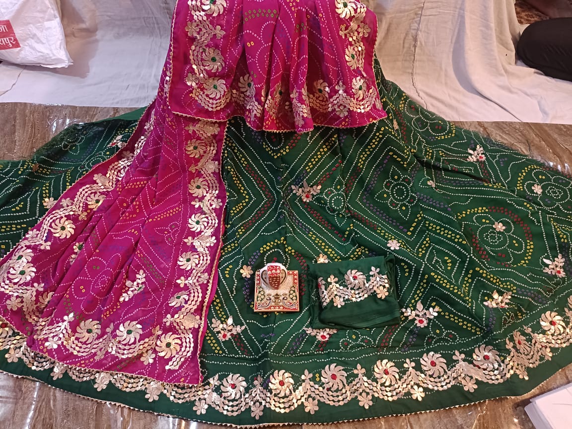 DELIVERY IN 20-25 DAYS) PINK COLOUR BANDHEJ LEHENGA WITH UNSTITCHED B –  Kothari Sons
