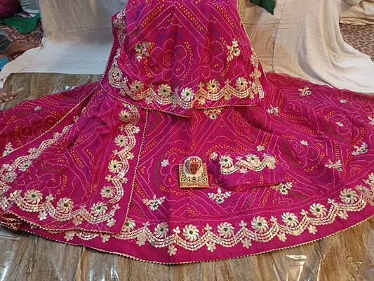 Traditional Bandhani Lehenga Choli with Gota Patti - KANHASAREE