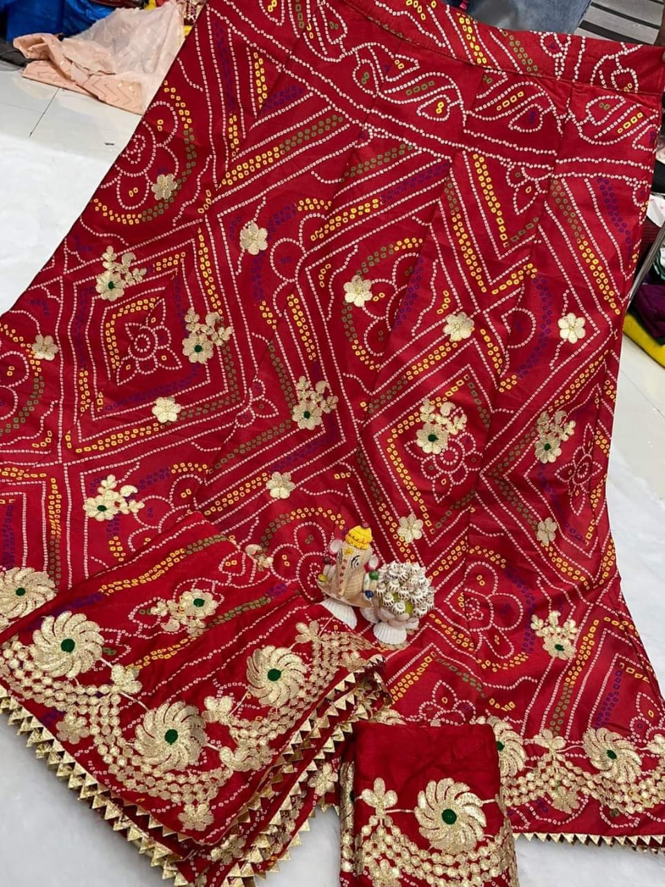 Traditional Bandhani Lehenga Choli with Gota Patti - KANHASAREE