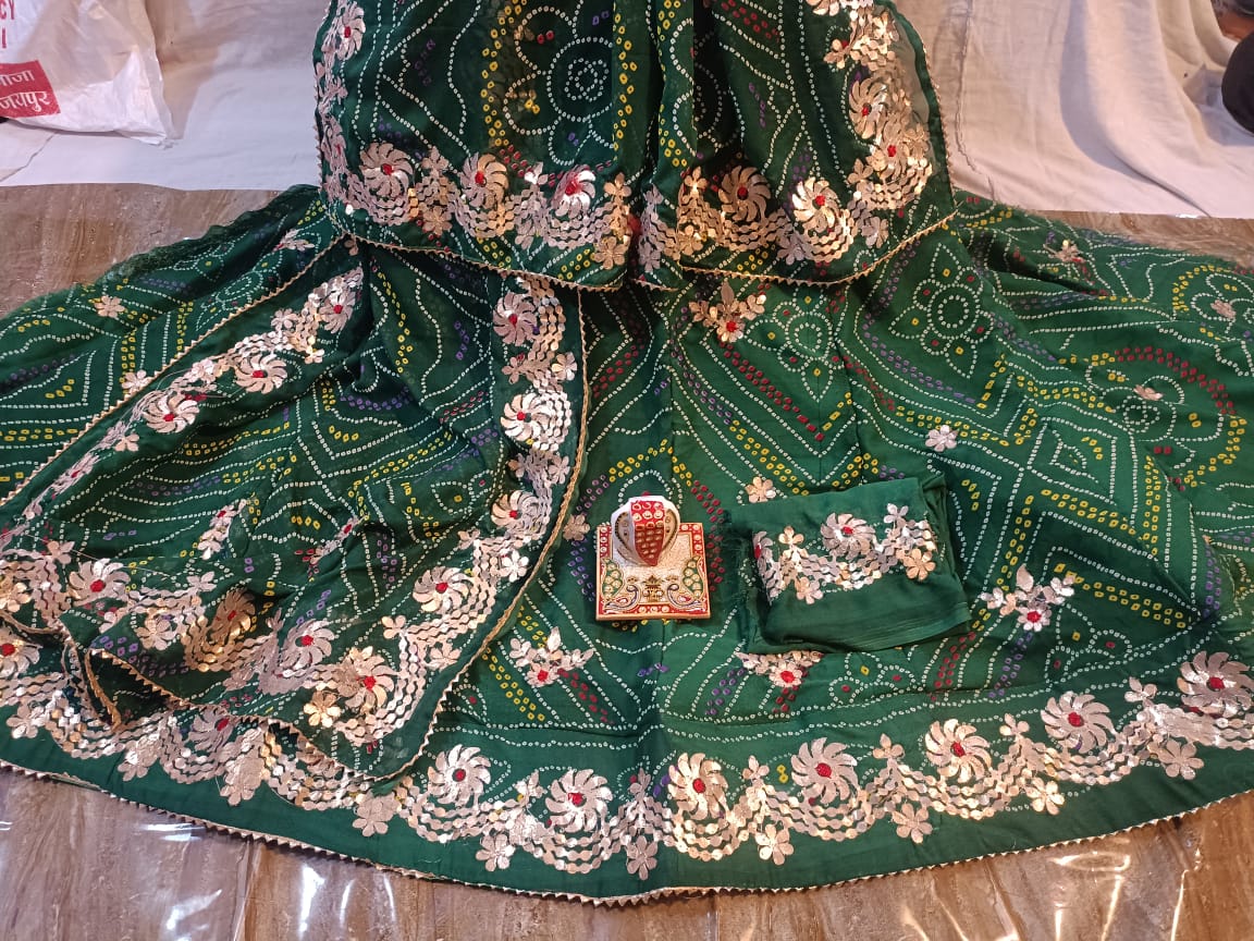 Designer Jaipuri Bandhani Kota Doriya Fabric Lehenga Choli with Gota Patti  Work for Women's, Bridal Lehenga & Dupatta with Unstitched Blouse  Kusumhandicrafts – Kusum Handicrafts