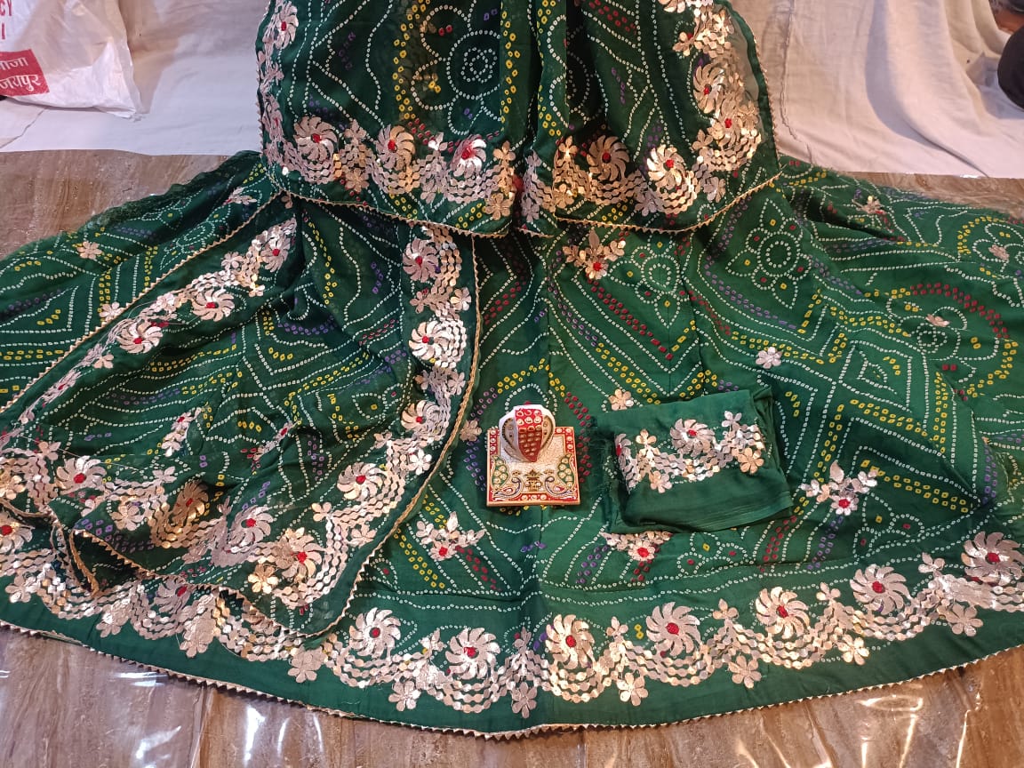 Traditional Bandhani Lehenga Choli with Gota Patti - KANHASAREE