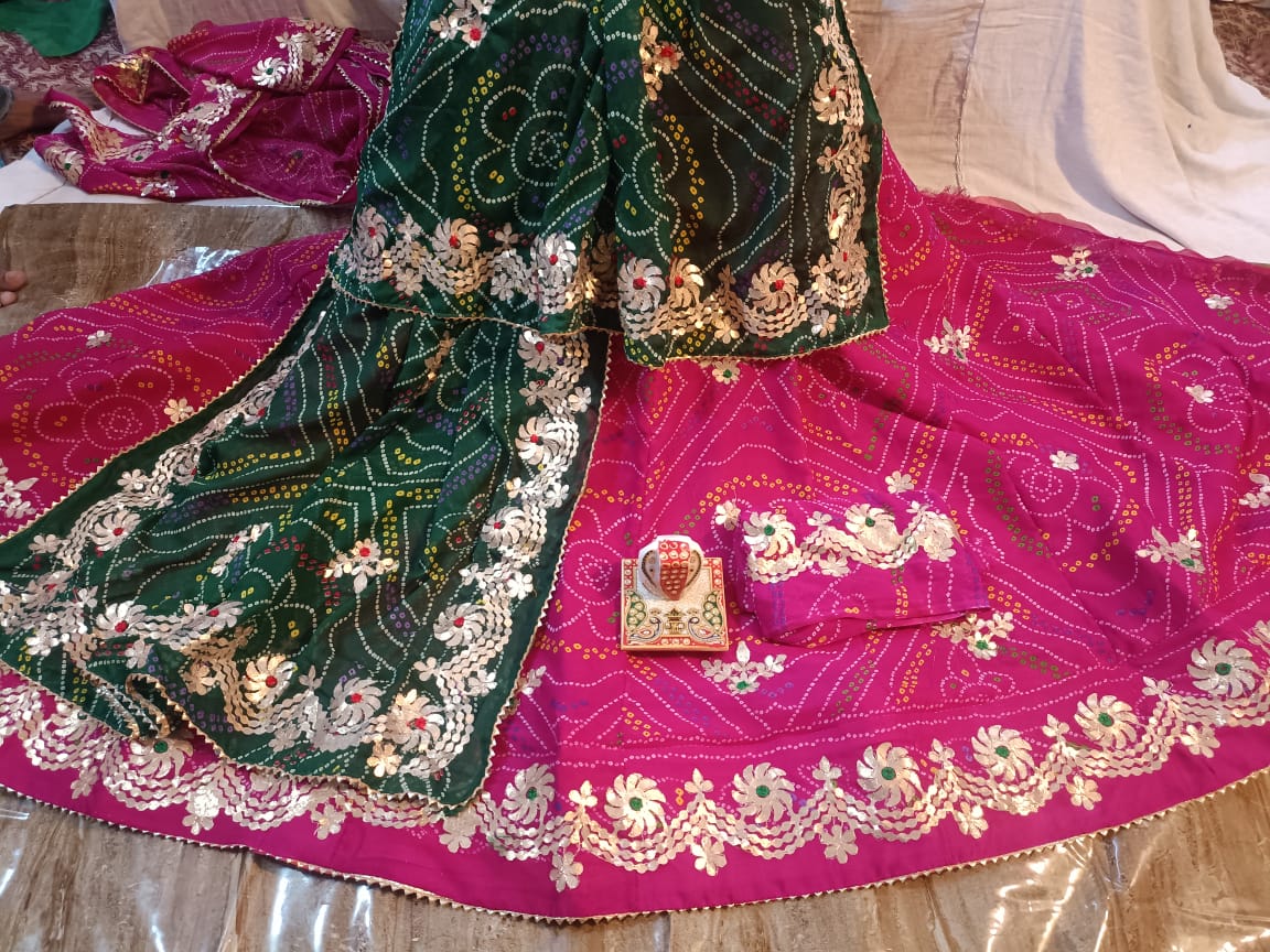 Traditional Bandhani Lehenga Choli with Gota Patti - KANHASAREE