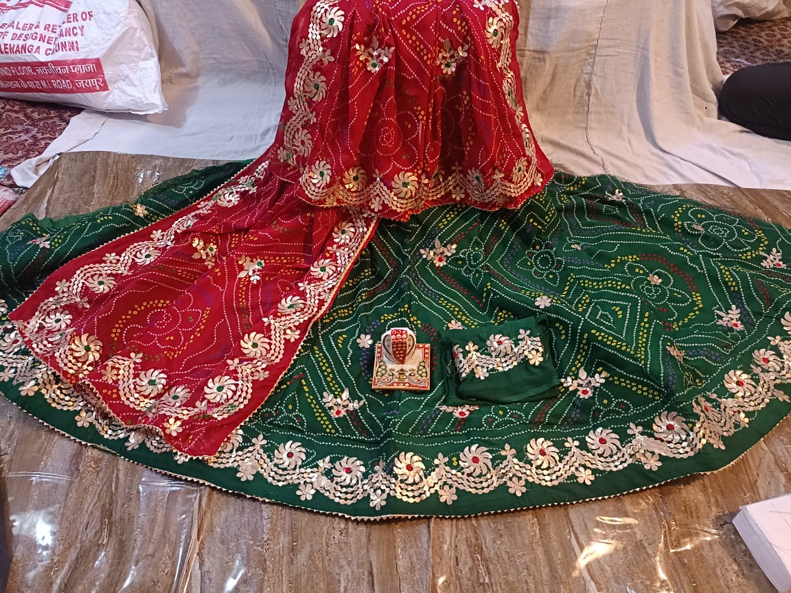 Traditional Bandhani Lehenga Choli with Gota Patti - KANHASAREE