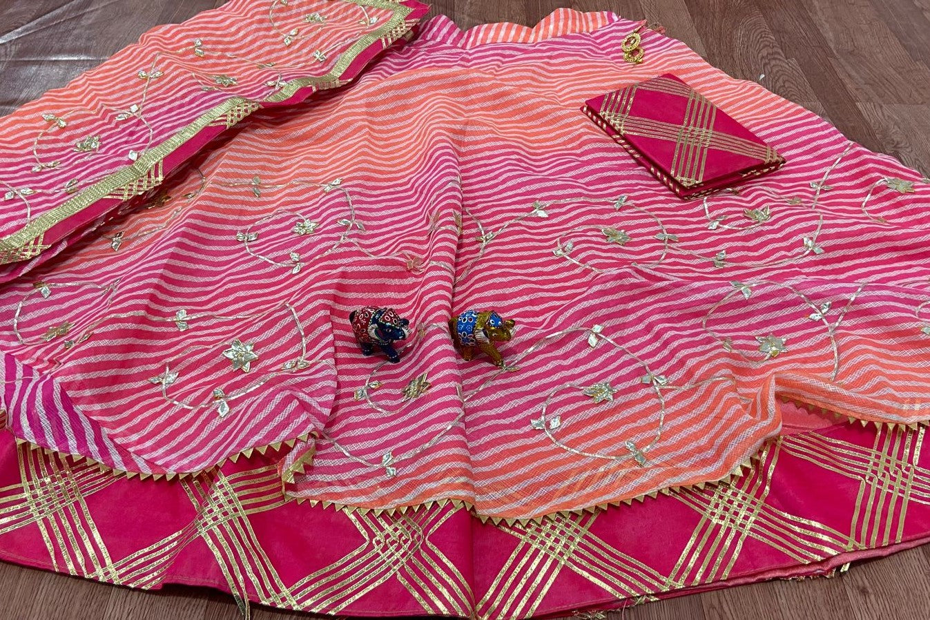 Rajasthani Lahriya Print Lehenga with Kachi Gotta Patti Work - KANHASAREE