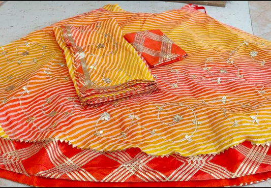 Rajasthani Lahriya Print Lehenga with Kachi Gotta Patti Work - Kanhasarees by ksds