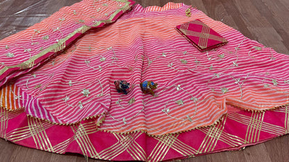 Rajasthani Lahriya Print Lehenga with Kachi Gotta Patti Work - KANHASAREE