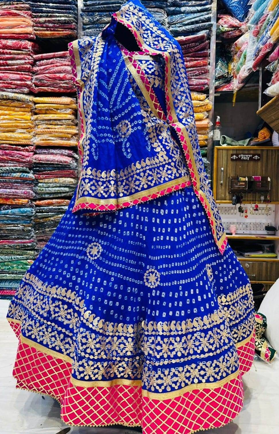 Bandhej Silk Lehenga with Gotta Patti Aari Work - KANHASAREE