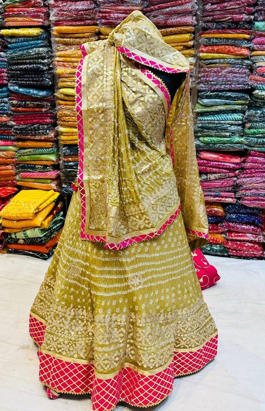 Bandhej Silk Lehenga with Gotta Patti Aari Work - KANHASAREE