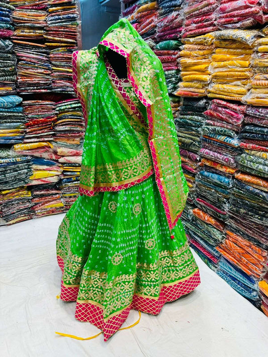 Bandhej Silk Lehenga with Gotta Patti Aari Work - Kanhasarees by ksds