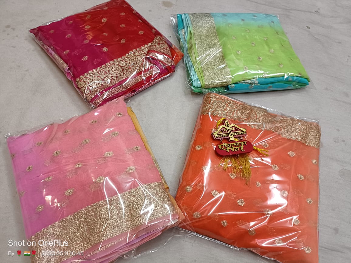 Pure Georgette Box Dyeing Saree with Jari Buti Border and Blouse Jari Work - KANHASAREE