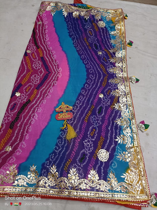 Pure Crep Silk Georgette Navranga Bandej Saree with Gota Patti Border - Kanhasarees by ksds