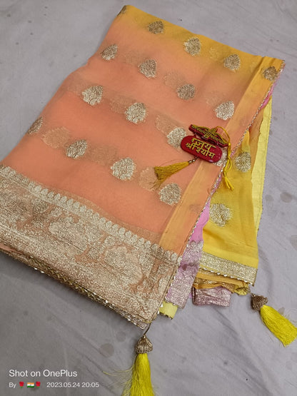 Pure Georgette Jari Buti Border Saree with Blouse - KANHASAREE