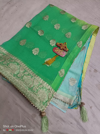 Pure Georgette Jari Buti Border Saree with Blouse - KANHASAREE