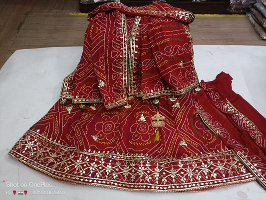 Pure Mos Crep Georgette Bandhani Gota Patti Chunri Lahenga - Kanhasarees by ksds