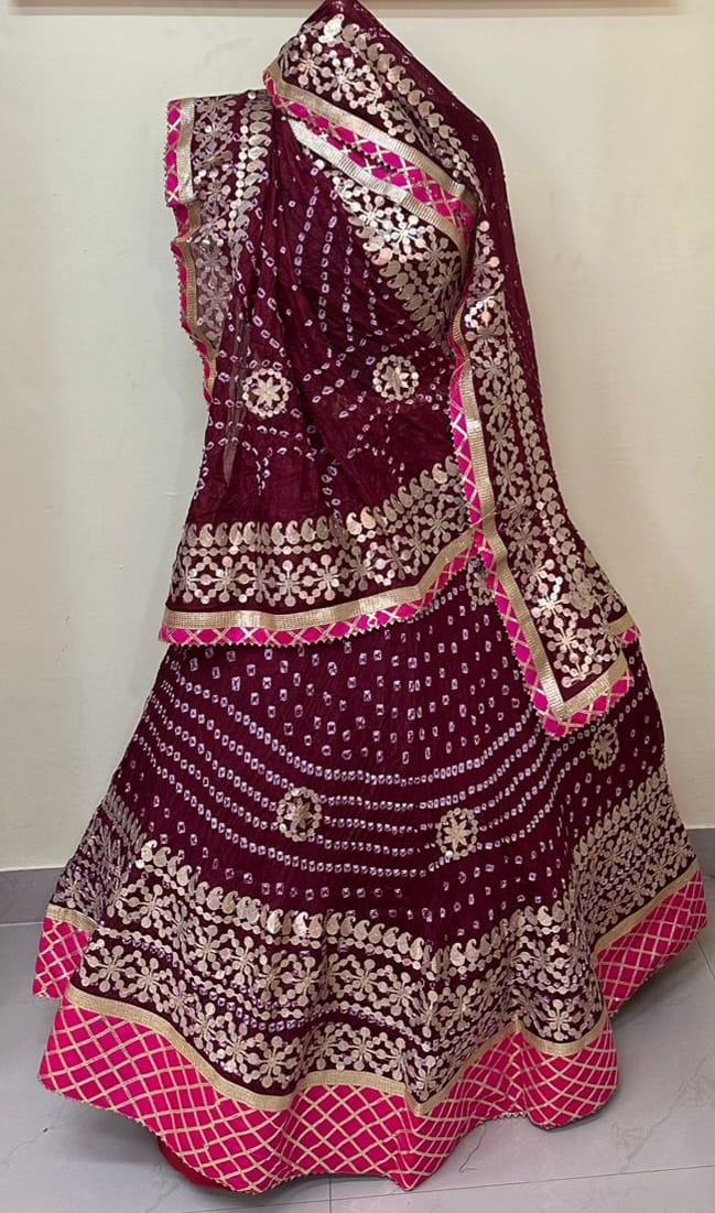 Bandhej Silk Lehenga with Gotta Patti Aari Work - KANHASAREE