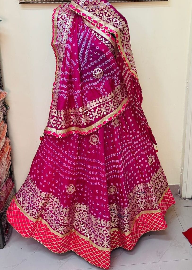 Bandhej Silk Lehenga with Gotta Patti Aari Work - KANHASAREE