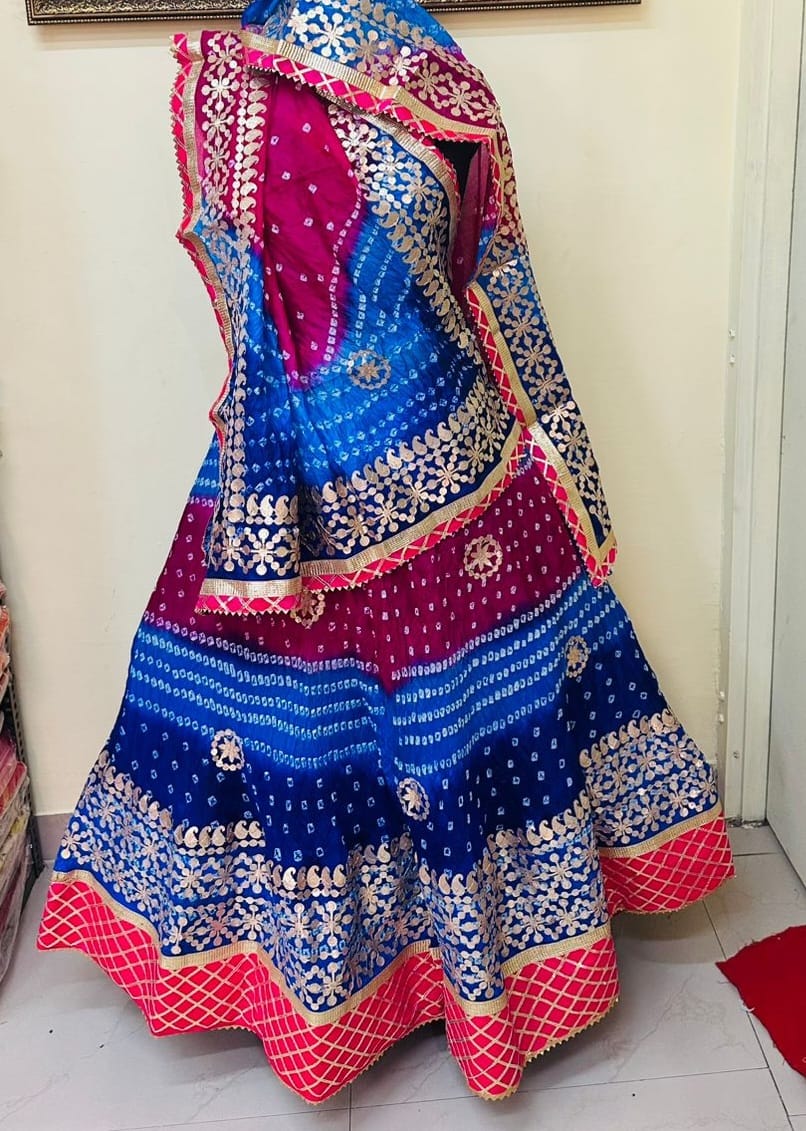 Bandhej Silk Lehenga with Gotta Patti Aari Work - KANHASAREE