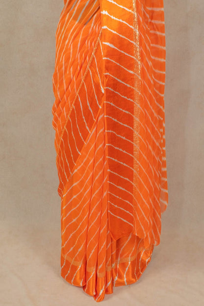 Pure Georgette Tie Dye Orange White Leheriya Saree - KANHASAREE