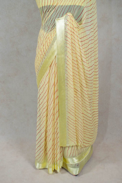 Pure Georgette Tie Dye Yellow White Leheriya Saree - KANHASAREE