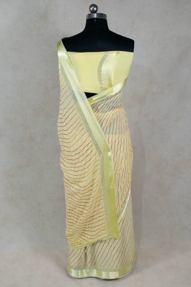 Pure Georgette Tie Dye Yellow White Leheriya Saree - KANHASAREE