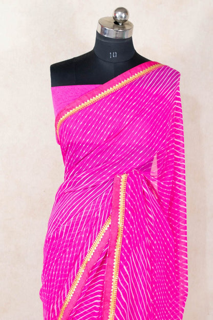 Pink Georgette Leheriya Saree with Gota Border - KANHASAREE