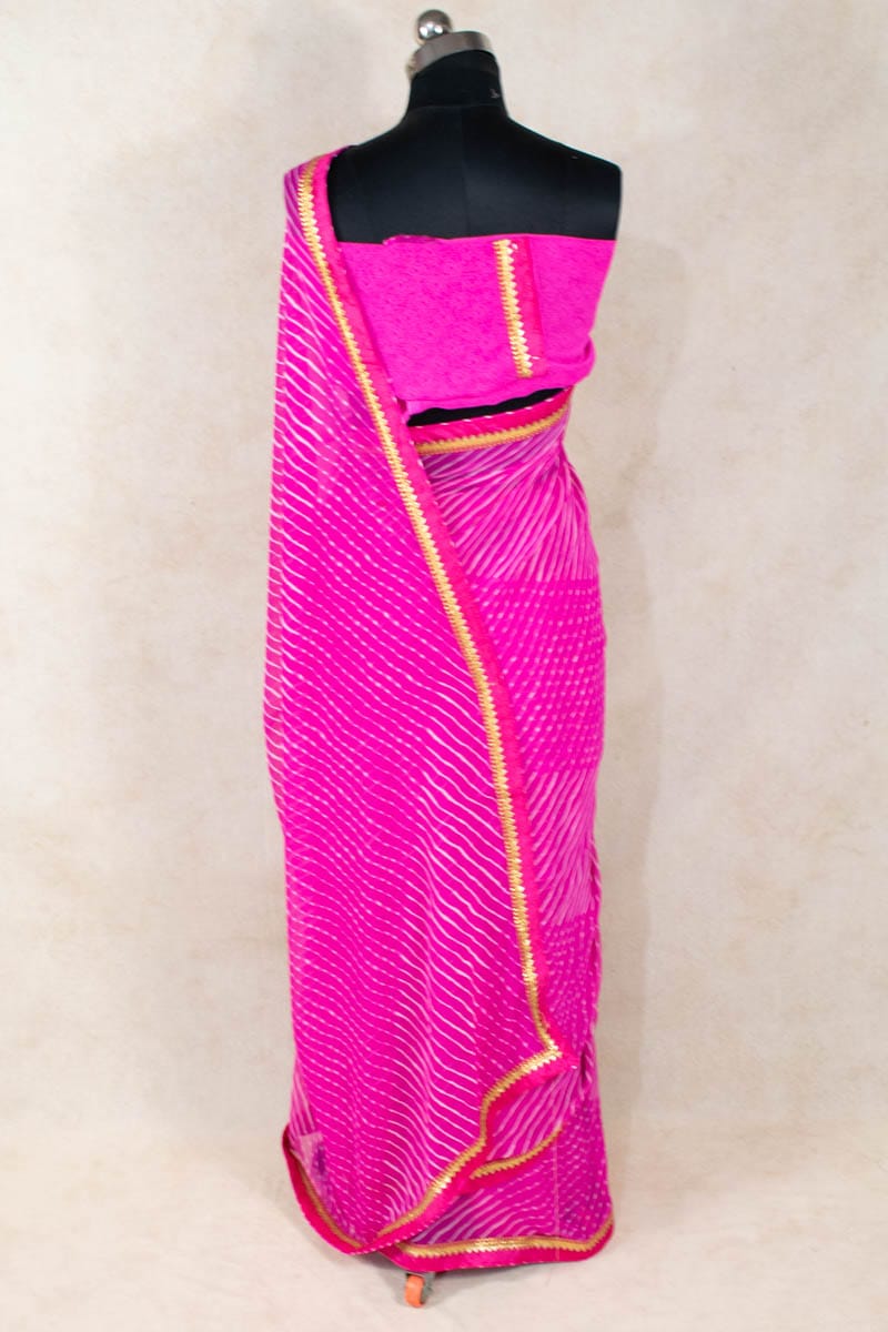 Pink Georgette Leheriya Saree with Gota Border - KANHASAREE