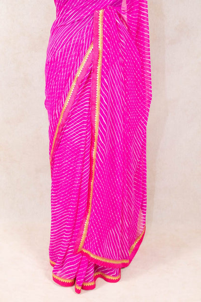 Pink Georgette Leheriya Saree with Gota Border - KANHASAREE