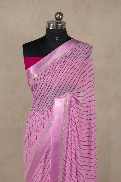 Pink Hand Screen Print Leheriya Saree - KANHASAREE