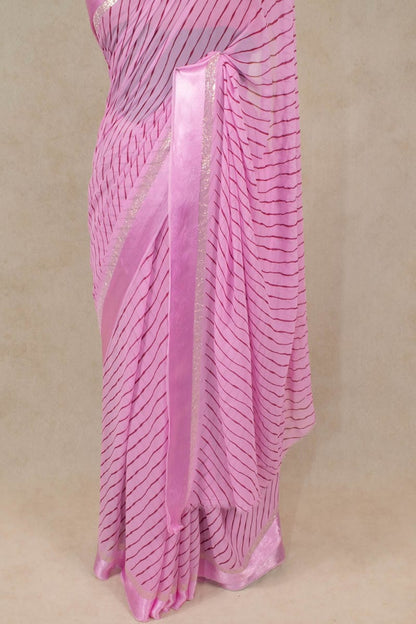 Pink Hand Screen Print Leheriya Saree - KANHASAREE