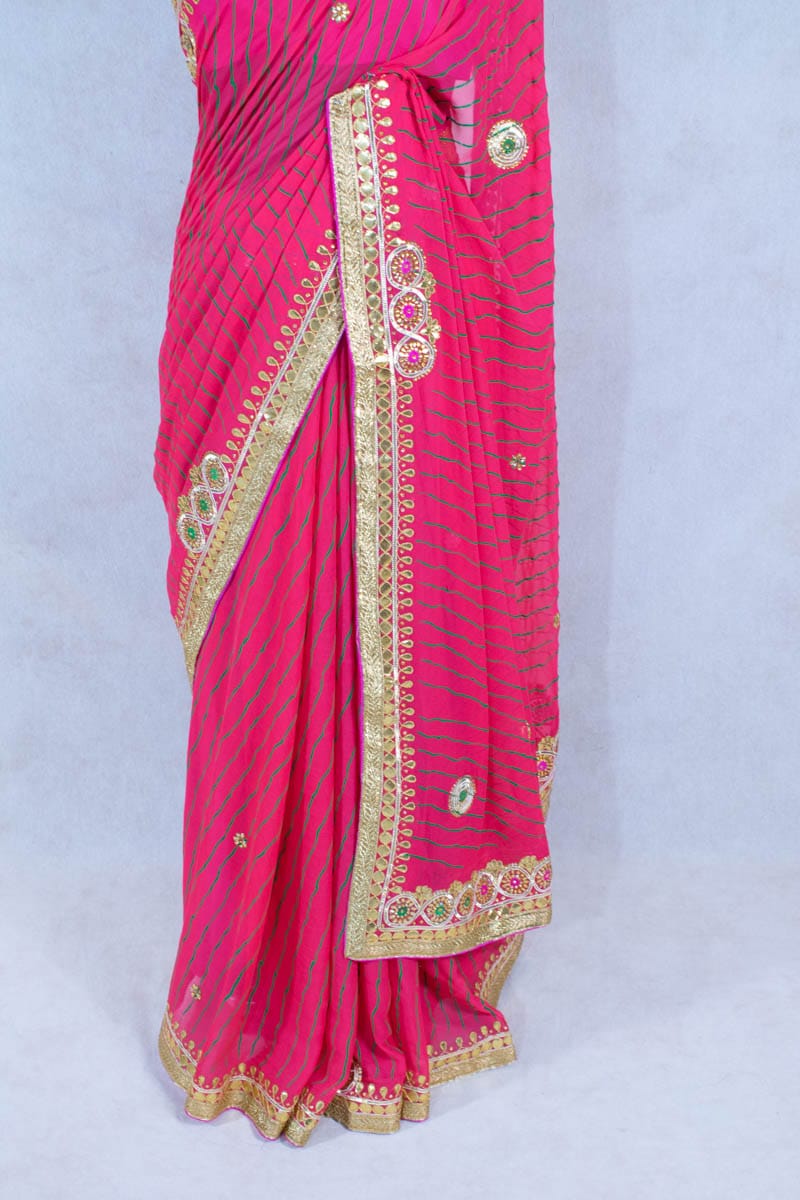 Pure Georgette Jaipuri Dye Hand Gota Stone Work Saree - KANHASAREE