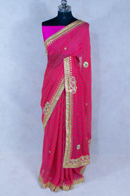 Pure Georgette Jaipuri Dye Hand Gota Stone Work Saree - KANHASAREE