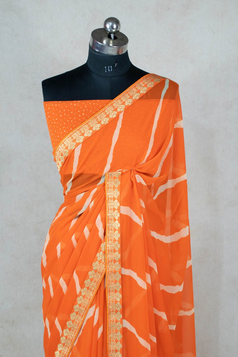 Hand-Dyed Jaipuri Leheriya Pure Georgette Saree by KSDS - KANHASAREE