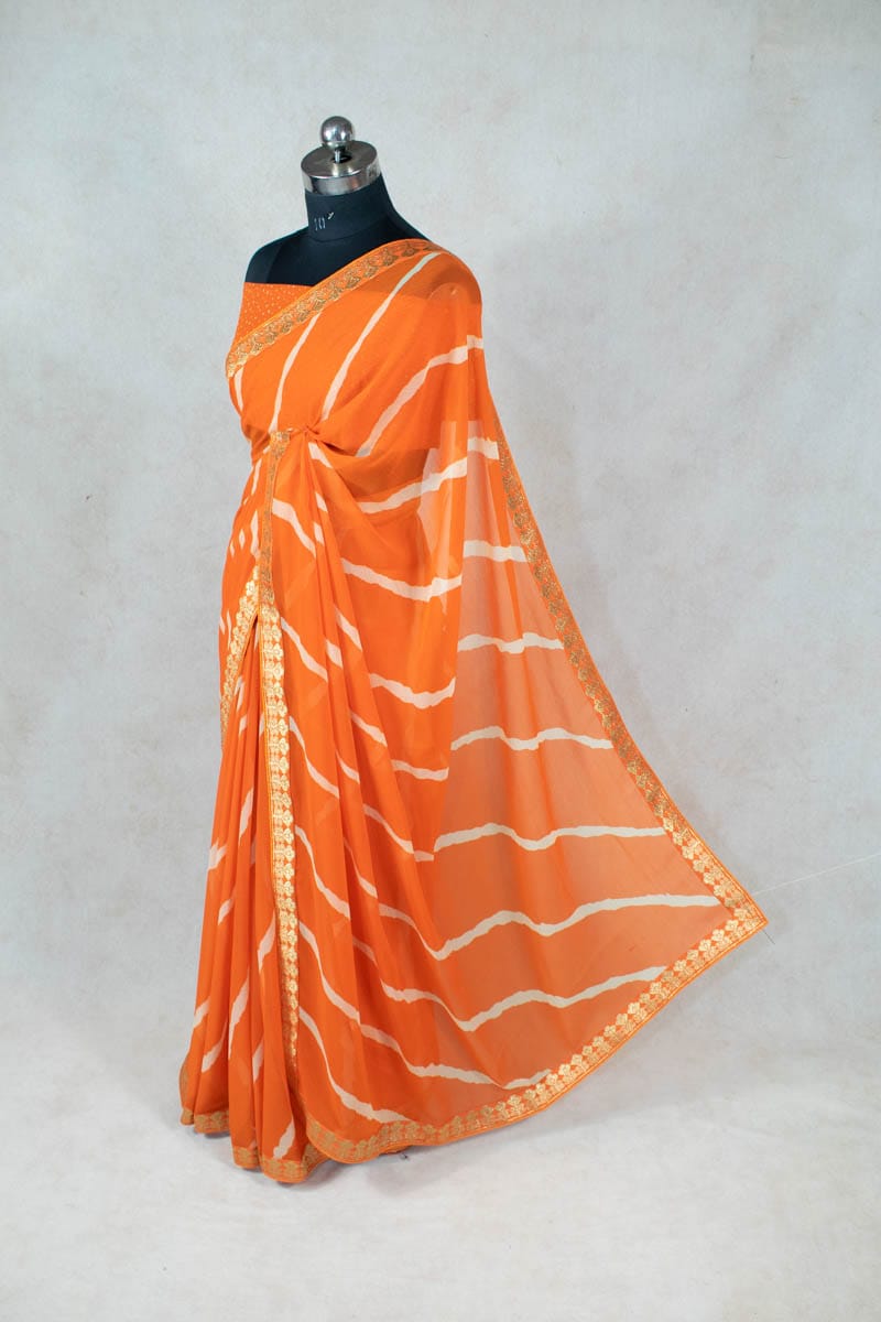 Hand-Dyed Jaipuri Leheriya Pure Georgette Saree by KSDS - KANHASAREE