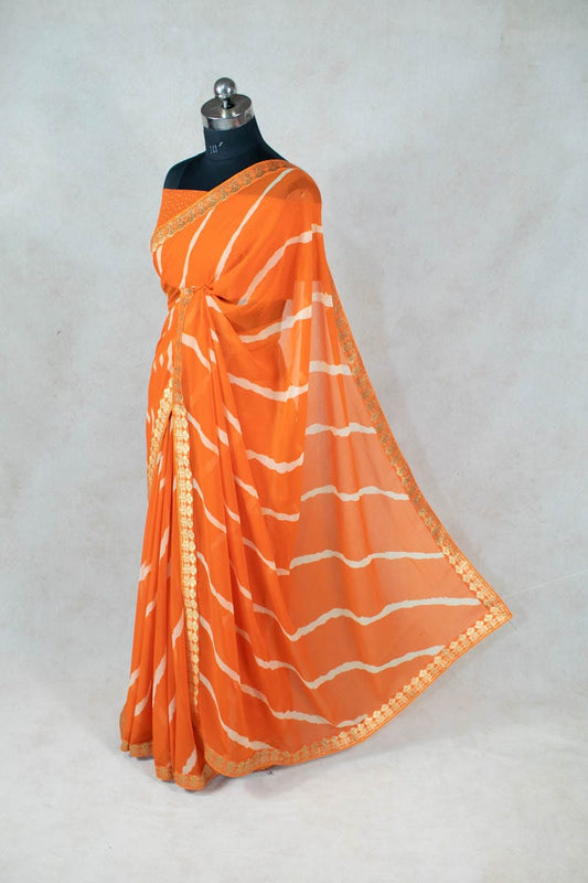 Hand-Dyed Jaipuri Leheriya Pure Georgette Saree by KSDS - Kanhasarees by ksds