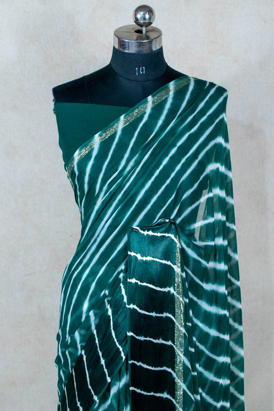 Hand-Dyed Jaipuri Leheriya Pure Georgette Saree - Kanhasarees by ksds