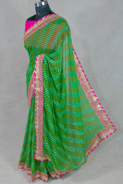 Marble Georgette Gota Work Border Saree with Dhupian Silk Blouse - KANHASAREE